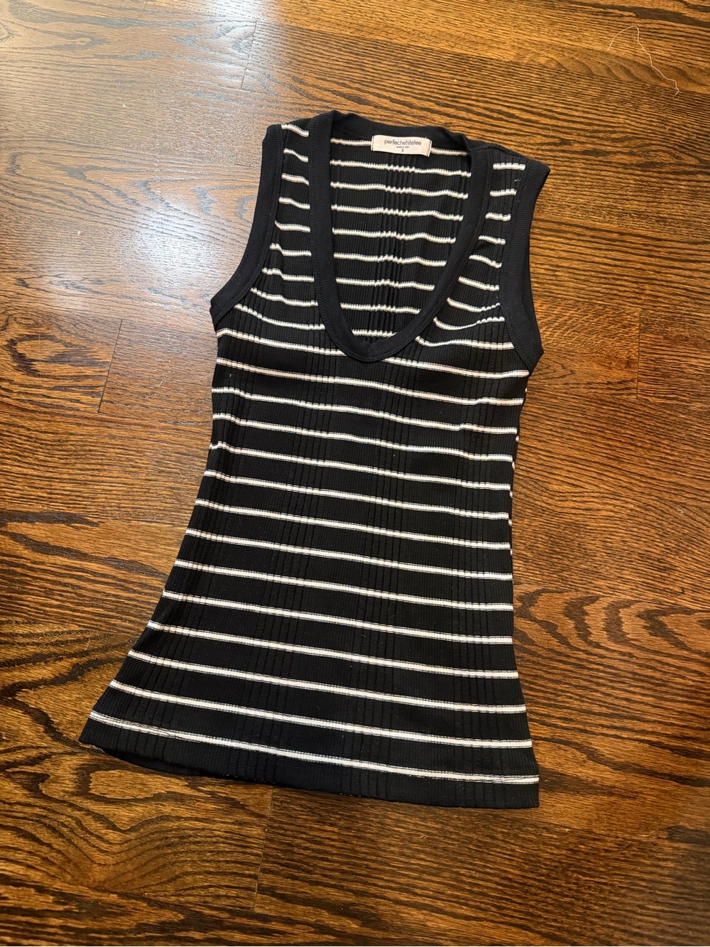 perfectwhitetee Jordan Black & White Striped Ribbed V-Neck Tank